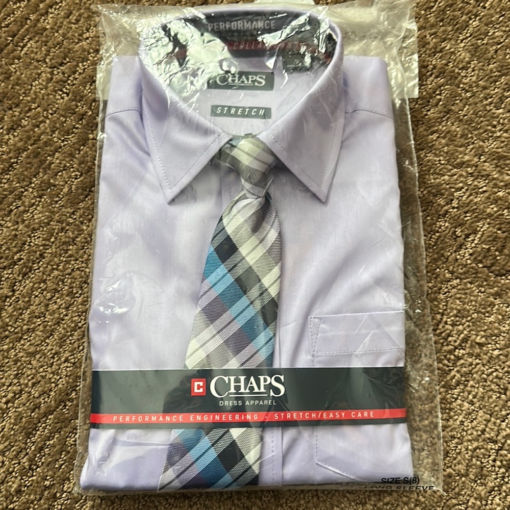 Chaps Boys Long Sleeve Dress Shirt and Tie Small (8)